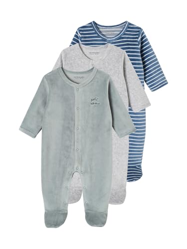 Vertbaudet 3er-Pack Baby Samt-Strampler BASIC aqua 71 von Vertbaudet