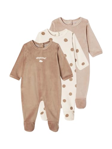 Vertbaudet 3er-Pack Baby Samt-Strampler Basic Cappuccino 68 von Vertbaudet