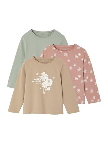 Vertbaudet 3er-Pack Mädchen Shirts mit Print Basic graugrün 98/104 von Vertbaudet