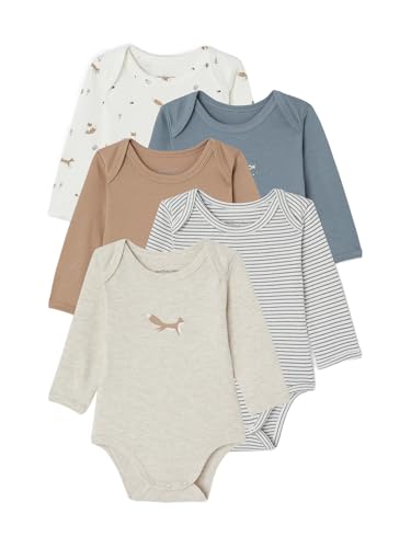 Vertbaudet 5er-Pack Baby Schlupf-Bodys mit langen Ärmeln, Bio-Baumwolle beige meliert 74 von Vertbaudet