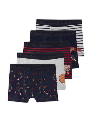 Vertbaudet 5er-Pack Jungen Boxershorts mit Bio-Baumwolle, Basketball grau meliert 152 von Vertbaudet