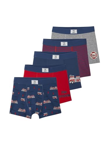 Vertbaudet 5er-Pack Jungen Boxershorts mit Bio-Baumwolle, Feuerwehr Aquamarine 98/104 von Vertbaudet