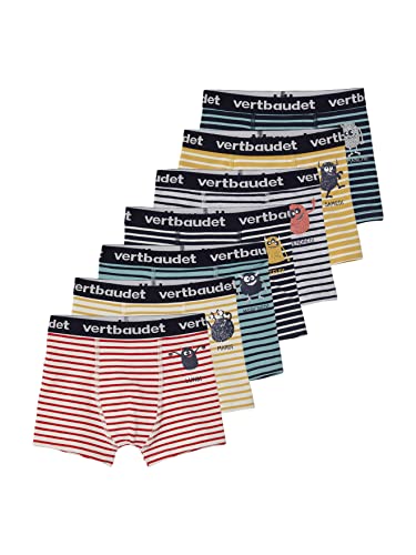 Vertbaudet 7er-Pack Jungen Boxershorts, Monster Pack dunkelgrün/gelb gestreift 116 von Vertbaudet