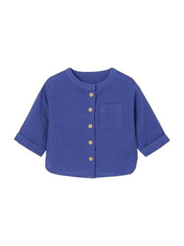 Vertbaudet Baby Hemd mit Stehkragen aus Musselin elektrisch blau 80 von Vertbaudet