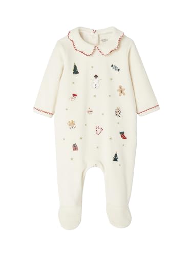Vertbaudet Baby Samt-Strampler mit Weihnachts-Stickereien wollweiß 86 von Vertbaudet