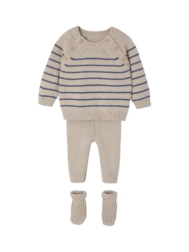Vertbaudet Baby-Set aus Strick: Streifenpullover, Hose & Socken beige meliert 71 von Vertbaudet