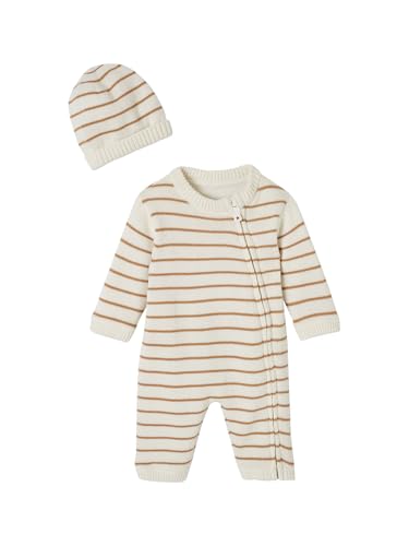 Vertbaudet Baby-Set aus gestreiftem Strick: Overall & Mütze hellbraun 56 von Vertbaudet