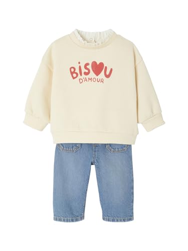 Vertbaudet Baby-Set: Sweatshirt mit Volant & weite Jeans vanille 86 von Vertbaudet