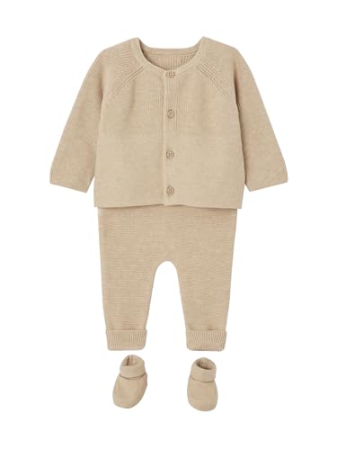 Vertbaudet Baby Strick-Set: Strickjacke, Hose & Schühchen beige meliert 68 von Vertbaudet