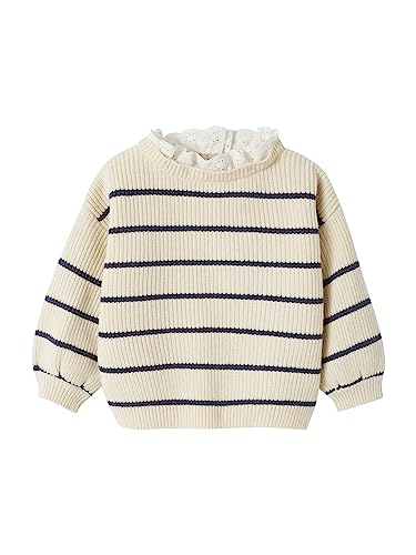 Vertbaudet Baby Pullover mit Volantkragen Mama-Tochter-Capsule wollweiß/Marine gestreift 86 von Vertbaudet