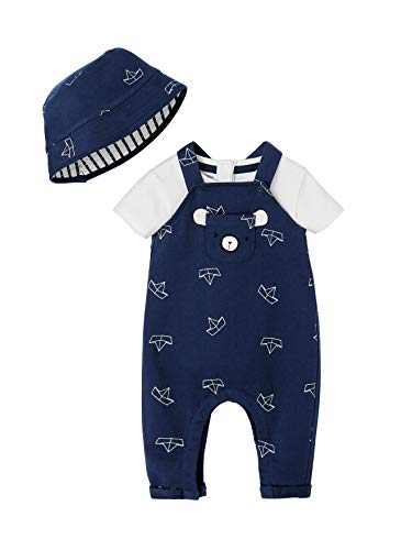 VERTBAUDET Babyset aus Sonnenhut, Body und Latzhose weiß/blau 68 von Vertbaudet