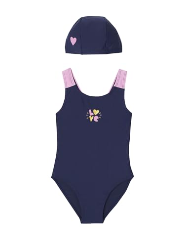 Vertbaudet Badeanzug Love mit Badekappe Mädchen Indigo-blau 146/152 von Vertbaudet