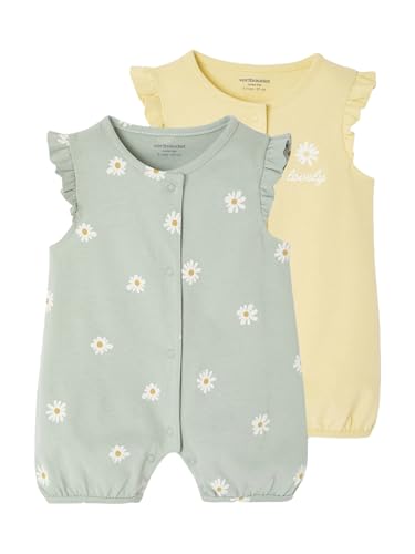 Vertbaudet Bio-Kollektion: 2er-Pack Kurze Baby Strampler mit Blumen salbeigrün 74 von Vertbaudet