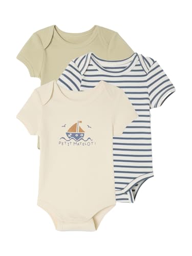 Vertbaudet Bio-Kollektion: 3er-Pack mitwachsende Baby Bodys mit kurzen Ärmeln khaki 62 von Vertbaudet