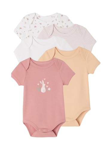 Vertbaudet Bio-Kollektion: 5er-Pack Baby Bodys mit kurzen Ärmeln, Hase & Blumen set weiß 86 von Vertbaudet