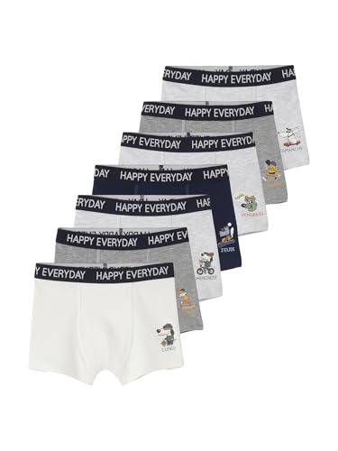 Vertbaudet Bio-Kollektion: 7er-Pack Jungen Boxershorts mit Wochentag und Schriftzug grau meliert 92/98 von Vertbaudet
