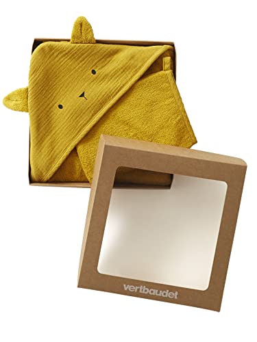 Vertbaudet Bio-Kollektion: Kapuzenbadetuch & Waschhandschuh, Oeko-Tex® senfgelb 100X100 von Vertbaudet