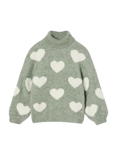 Vertbaudet Flauschiger Mädchen Rollkragenpullover mit Muster graugrün 98/104 von Vertbaudet