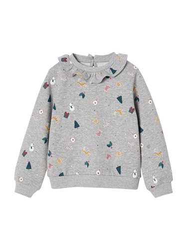 Vertbaudet Gemustertes Mädchen Weihnachts-Sweatshirt mit Kragen grau meliert 140 von Vertbaudet