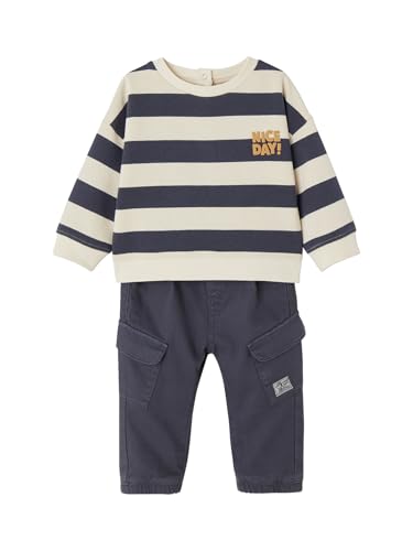 Vertbaudet Jungen Baby-Set: gestreiftes Sweatshirt & Cargohose schieferblau 74 von Vertbaudet