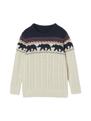 Vertbaudet Jungen Jacquard-Pullover mit Zopfmuster weiß meliert 116 von Vertbaudet