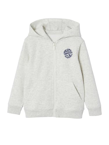 Vertbaudet Jungen Kapuzensweatjacke Basic mit Recycling-Polyester weiß meliert 140 von Vertbaudet