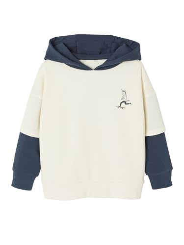 Vertbaudet Jungen Kapuzensweatshirt mit Prints, Lageneffekt wollweiß 152 von Vertbaudet