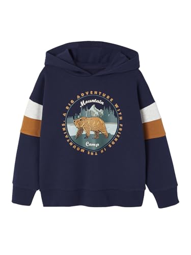 Vertbaudet Jungen Kapuzensweatshirt mit Prints Adventure, Recycling-Polyester Marine 152 von Vertbaudet