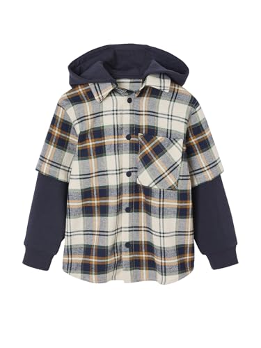 Vertbaudet Jungen Karohemd mit Sweat-Kapuze weiß kariert 152 von Vertbaudet