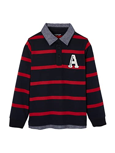 Vertbaudet Jungen Poloshirt mit Lageneffekt rot gestreift 128 von Vertbaudet