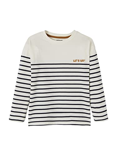 Vertbaudet Jungen Ringelshirt, Flockprint wollweiß gestreift 110 von Vertbaudet