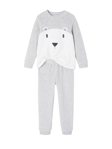 Vertbaudet Jungen Samt-Schlafanzug mit Bär und Recycling-Polyester grau meliert 140 von Vertbaudet