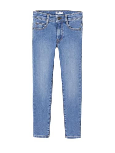 Vertbaudet Jungen Slim-Fit-Jeans WATERLESS, Hüftweite Slim, Bundweite verstellbar Double Stone 128 von Vertbaudet
