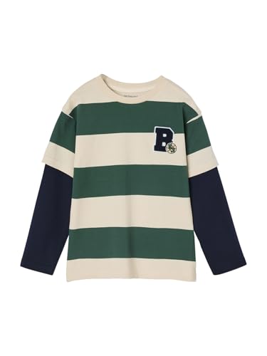 Vertbaudet Jungen Streifenshirt im Lagenlook mit Recycling-Baumwolle grün gestreift 140 von Vertbaudet