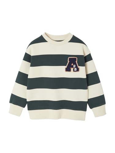 Vertbaudet Jungen Sweatshirt mit Frottee-Patch grün gestreift 110 von Vertbaudet