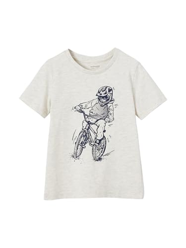 Vertbaudet Jungen T-Shirt Basic mit Print vorn weiß meliert 140 von Vertbaudet