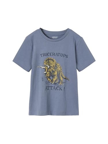 Vertbaudet Jungen T-Shirt mit Dino-Print, Recycling-Baumwolle graublau 152 von Vertbaudet