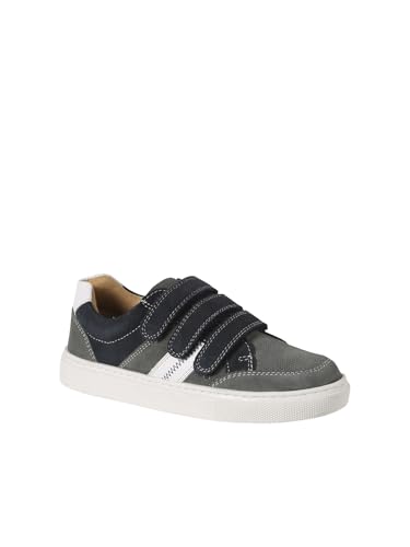 Vertbaudet Kinder Leder-Sneakers mit Klett und Kontraststreifen Set grau 33 von Vertbaudet
