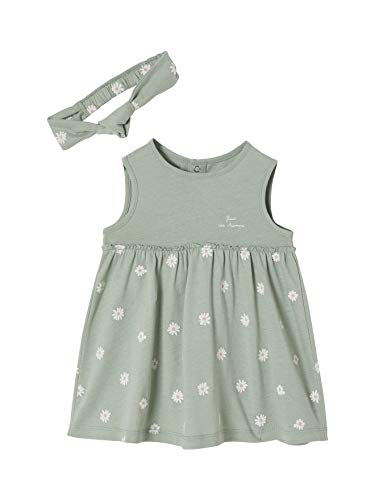 Vertbaudet Kleid mit Haarband für Baby Mädchen graugrün Bedruckt 50 von Vertbaudet