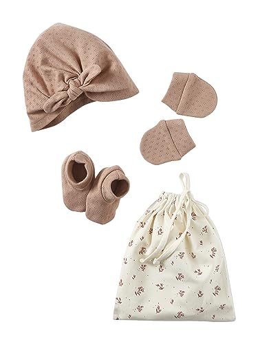 Vertbaudet Mädchen Baby-Set aus Strick: Mütze, Fäustlinge & Schühchen Oeko-Tex cappuccino 62/68 von Vertbaudet