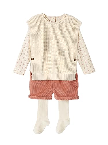 Vertbaudet Mädchen Baby-Set: Shirt, Shorts, Pullunder & Strumpfhose altrosa 86 von Vertbaudet