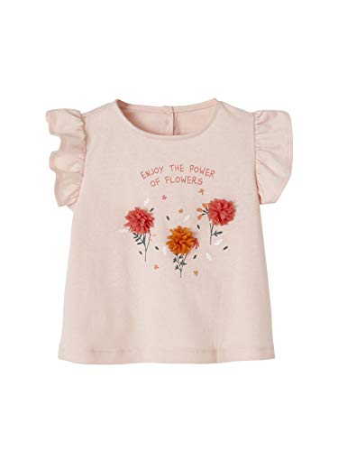 Vertbaudet Mädchen Baby T-Shirt, 3D-Blumen Altrosa 68 von Vertbaudet