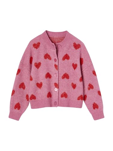 Vertbaudet Mädchen Cardigan mit Jacquard-Herzen und Recycling-Polyester Altrosa 140 von Vertbaudet