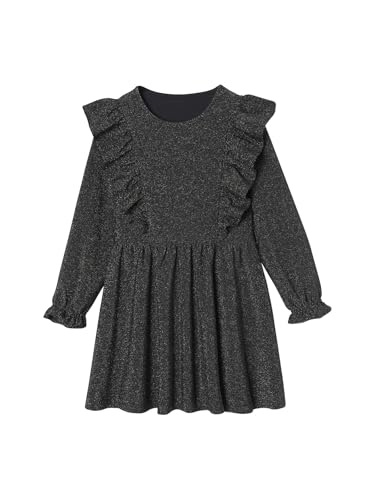 Vertbaudet Mädchen Jerseykleid mit Glitzer-Effekt anthrazit 116 von Vertbaudet