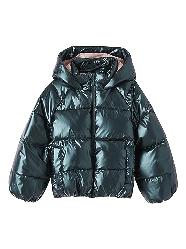 Vertbaudet Mädchen Kapuzen-Steppjacke in Perlmutt-Optik, Wattierung Recycling-Polyester tannengrün 134 von Vertbaudet