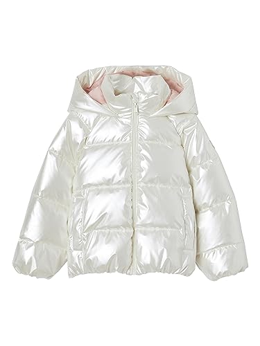 Vertbaudet Mädchen Kapuzen-Steppjacke in Perlmutt-Optik, Wattierung Recycling-Polyester wollweiß 140 von Vertbaudet