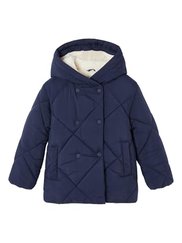 Vertbaudet Mädchen Kapuzen-Steppjacke mit Teddyfleece-Futter, Wattierung Recycling-Polyester marine 92/98 von Vertbaudet