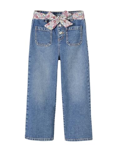 Vertbaudet Mädchen Loose-fit-Jeans mit Stoffgürtel Blue Stone 140 von Vertbaudet