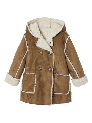 Vertbaudet Mädchen Mantel in Lammfell-Optik mit Kapuze braun 146/152 von Vertbaudet