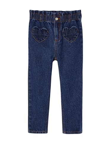 Vertbaudet Mädchen Paperbag-Jeans mit Herz-Taschen dunkelblau 146/152 von Vertbaudet